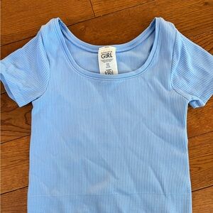 Athleta Sky Blue Ribbed Short Sleeve Tee